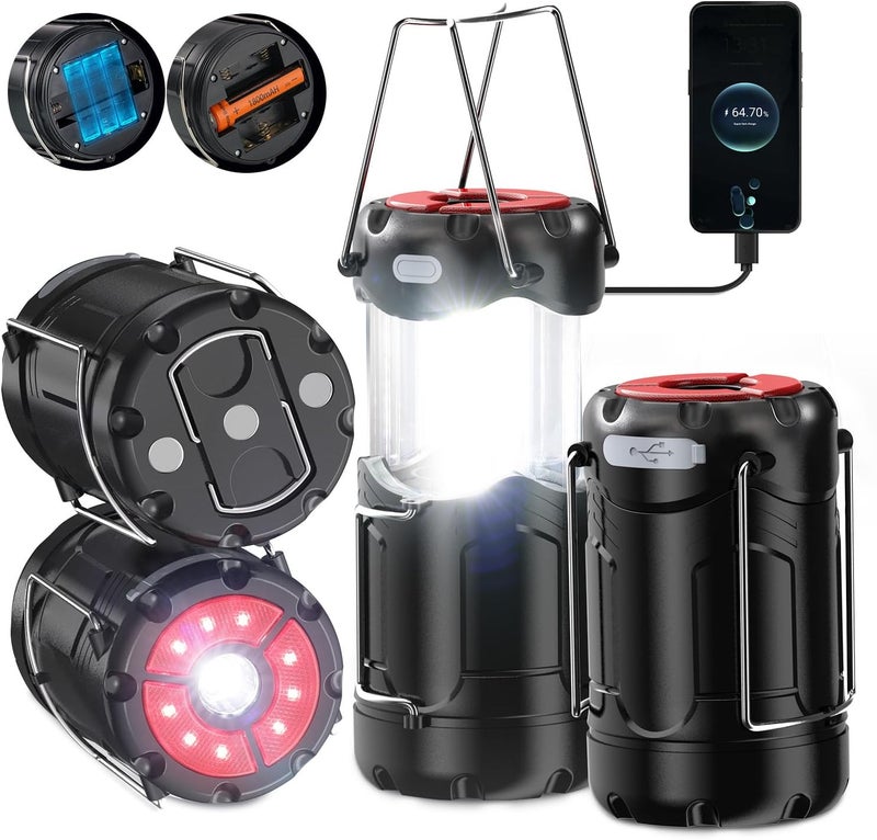 Consciot 4 Pack Collapsible LED Camping Lantern, USB C Rechargeable and Battery Powered 2-in-1 Emergency Light with Flashlight and Magnetic Base, Power Outages Hurricane Supplies Survival Kits - Image 1
